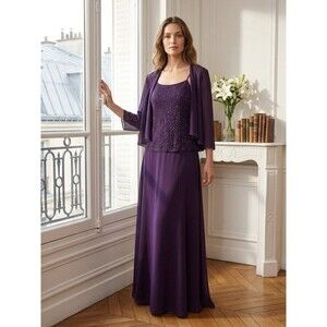 Giosi de Paola Purple Beaded Maxi Gown & Matching Sheer Beaded Jacket Size 8